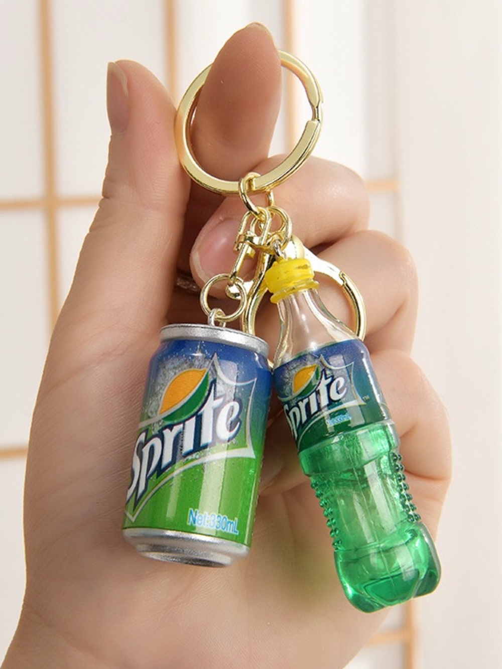 Mini Green Soda Can & Bottle Keychain – Beverage-Inspired Novelty Key Ring